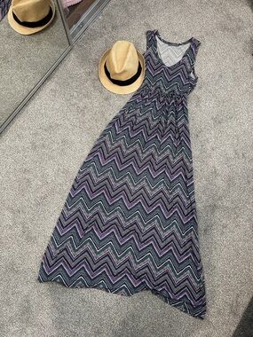 Loveappella Zigzag Chevron Maxi Dress in Navy, Purple, Teal
